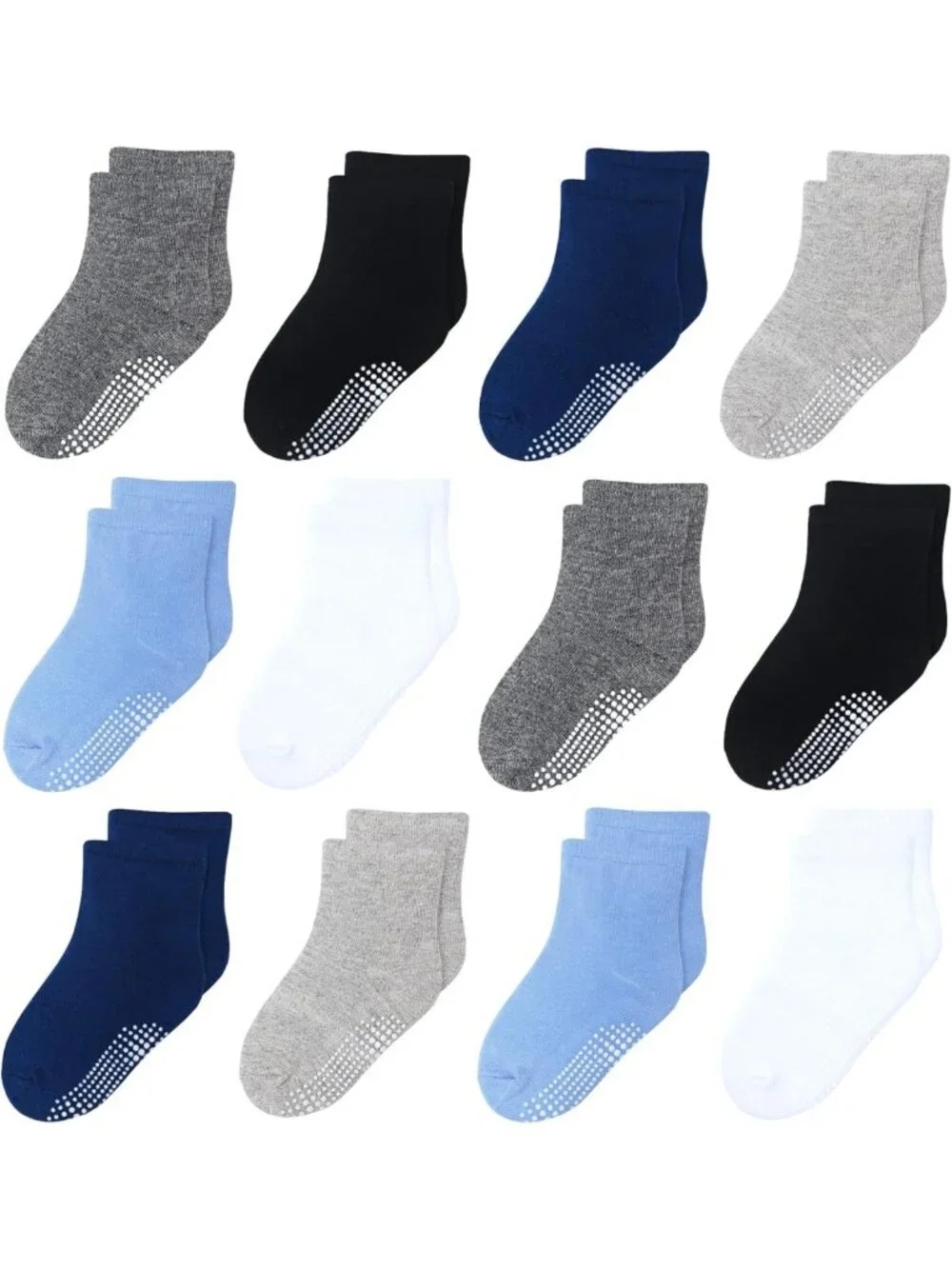 12 Pack Non-Slip Toddler Baby Socks with Grips for Kids 1-7 Years - Colorful
